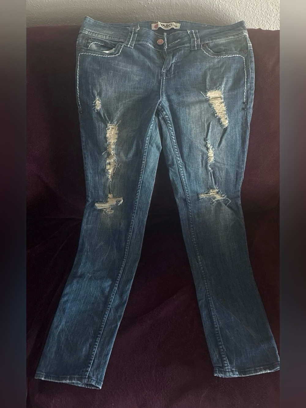 Dark Blue Skinny Jeans - Women's Distressed Fit